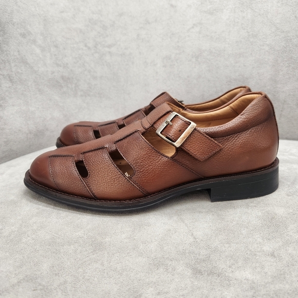 Flag Sandals Men\'s 13 Brown Cigar Leather Monroe Fisherman Casual Chic New $170 main image 12